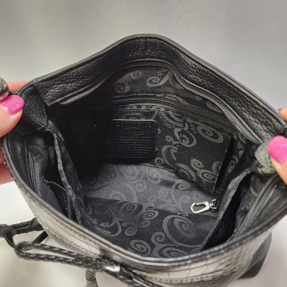 Brighton Black Leather Shoulder Bag Croc Pattern Trim Bow with Hearts - Picture 12 of 16